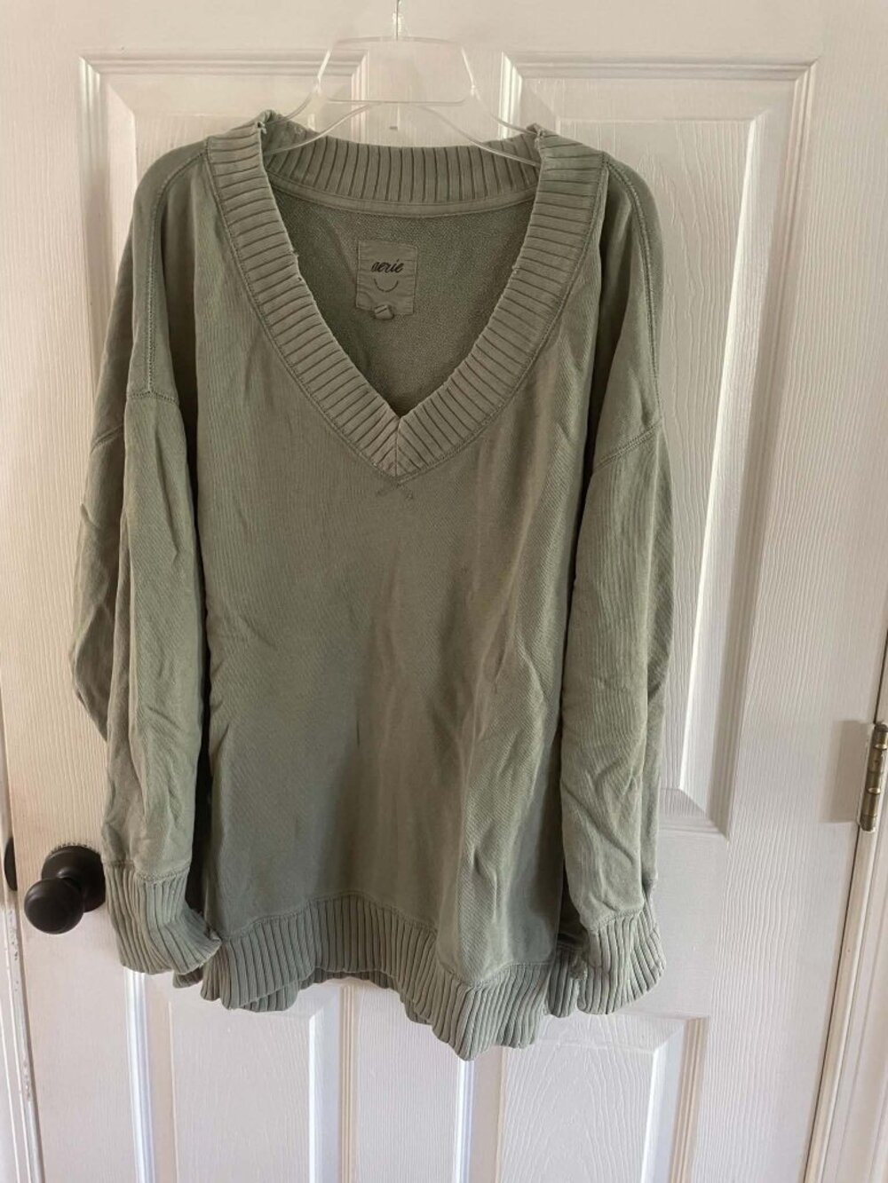 Aerie V Neck Sweatshirt Green S Small Very Good Top Women's